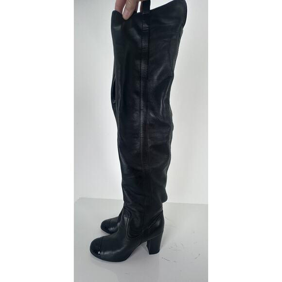 CHANEL Shoes - ⭐️ Chanel Black Leather Cap Toe Over The Knee Boots Sz 37 / 7